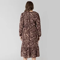 Devoted Women's Plus Long sleeve midi dress with feminine floral print