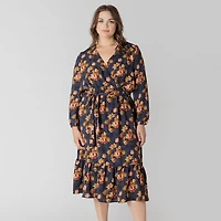 Devoted Taille Plus Femme midi à manches longues avec imprimé floral féminin