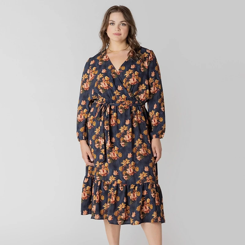 Devoted Taille Plus Femme midi à manches longues avec imprimé floral féminin