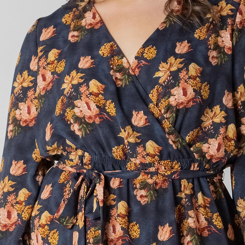 Devoted Taille Plus Femme midi à manches longues avec imprimé floral féminin