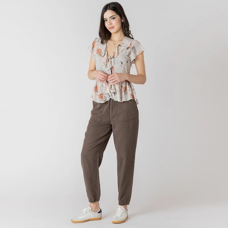 Devoted Flowy floral ruffled short sleeve blouse