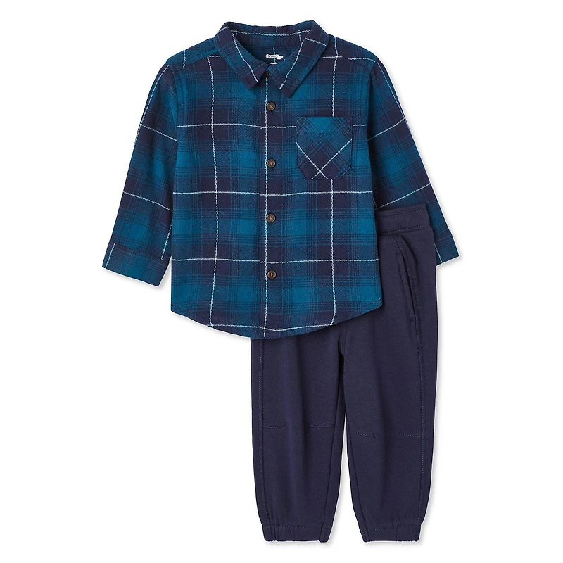 George Baby Boys' Flannel Shirt 2-Piece Set, Sizes 0-24 months