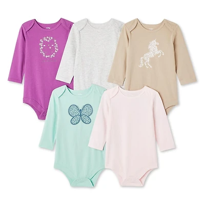 George Baby Girls' Bodysuit 5-Pack, Sizes 0-24 months