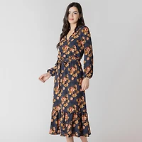 Devoted Robe midi à manches longues avec imprimé floral féminin