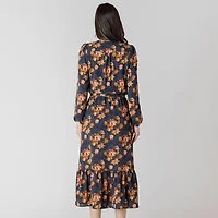 Devoted Long sleeve midi dress with feminine floral print