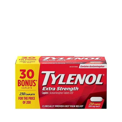 Tylenol Extra Fort Soulagement de la douleur Acétaminophène 500mg Caplets, Bonus Pack 230 Unités