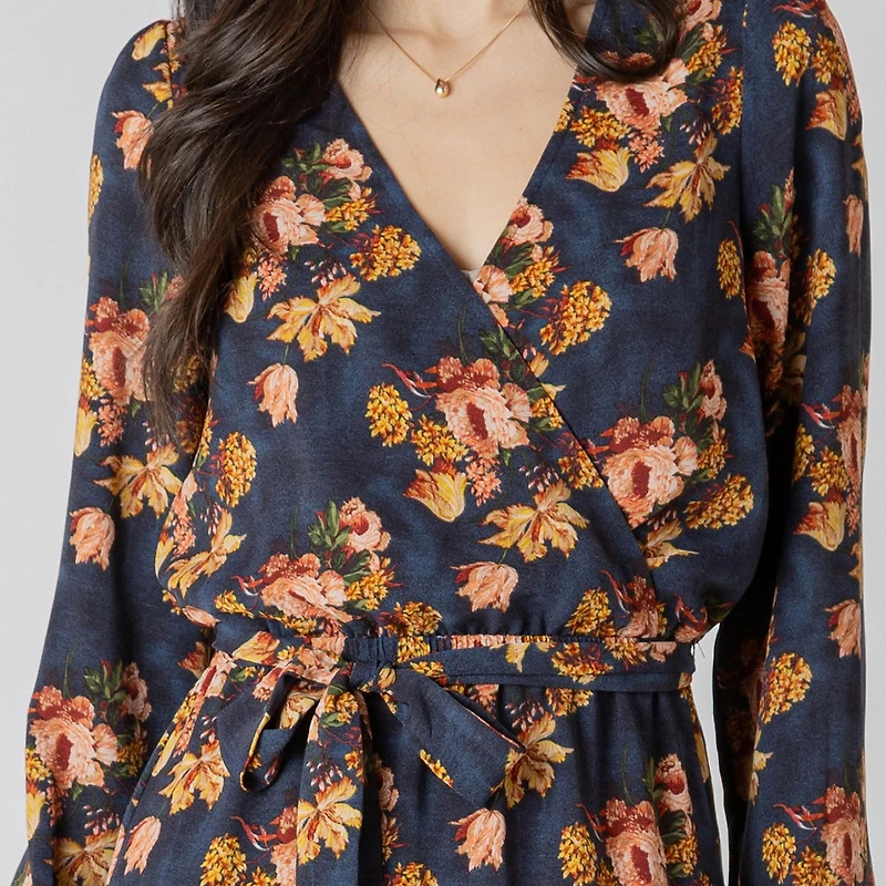 Devoted Long sleeve midi dress with feminine floral print