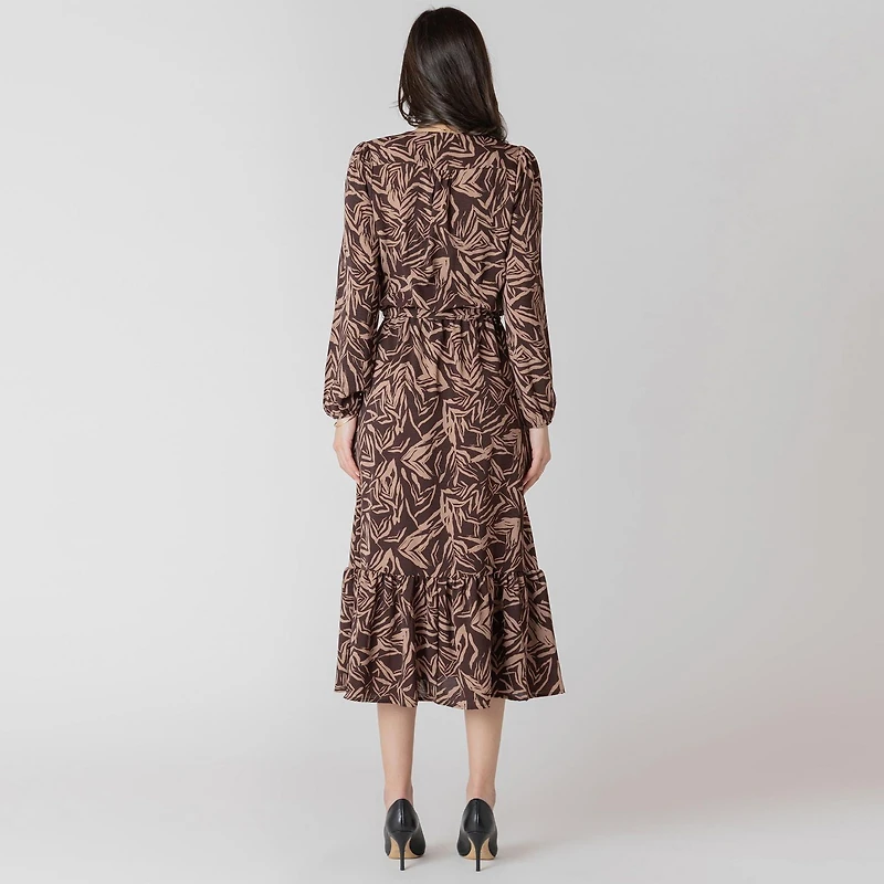Devoted Long sleeve midi dress with feminine floral print,