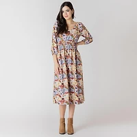 Devoted Floral midi dress with three quarter length sleeves