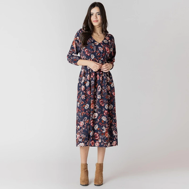 Devoted Robe midi florale à manches trois quarts