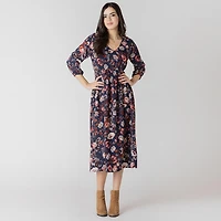 Devoted Robe midi florale à manches trois quarts