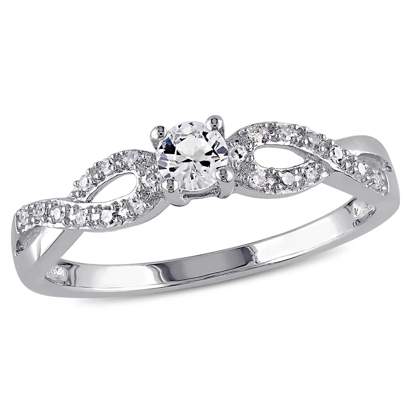 Bague de fiançailles Miabella avec 0.25 Carat de saphir blanc synthétique et 0.10 Carat d'accents de diamant en argent sterling