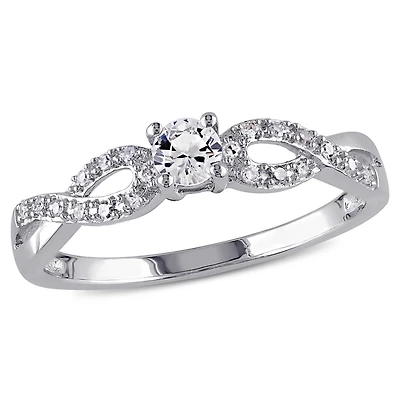 Bague de fiançailles Miabella avec 0.25 Carat de saphir blanc synthétique et 0.10 Carat d'accents de diamant en argent sterling