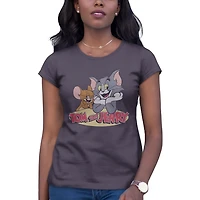 Tom and Jerry Ladies Tee shirt. This ladie's short sleeve fitted tee shirt is the perfect casual look to wear with your favorite bottoms and