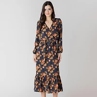 Devoted Robe midi à manches longues avec imprimé floral féminin