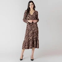 Devoted Long sleeve midi dress with feminine floral print,