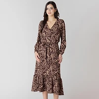 Devoted Long sleeve midi dress with feminine floral print,