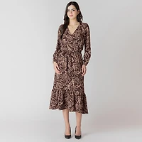Devoted Long sleeve midi dress with feminine floral print,