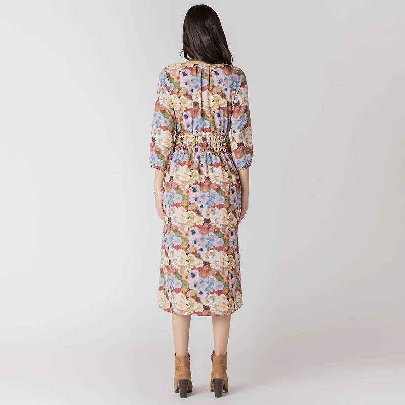 Devoted Floral midi dress with three quarter length sleeves
