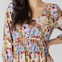 Devoted Floral midi dress with three quarter length sleeves