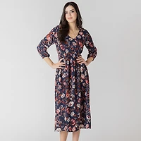 Devoted Robe midi florale à manches trois quarts