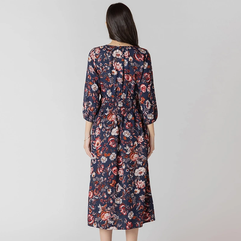 Devoted Robe midi florale à manches trois quarts