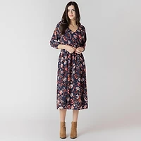 Devoted Robe midi florale à manches trois quarts