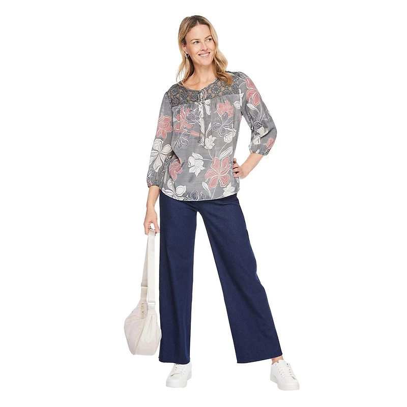 Iyla Women's Lace Trim Peasant Blouse, Sizes S-XXL