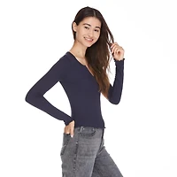 No Boundaries Women's Split Neckline Henley