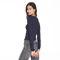 No Boundaries Women's Split Neckline Henley