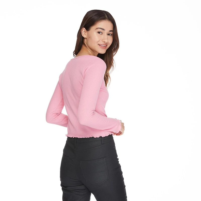 No Boundaries Women's Split Neckline Henley