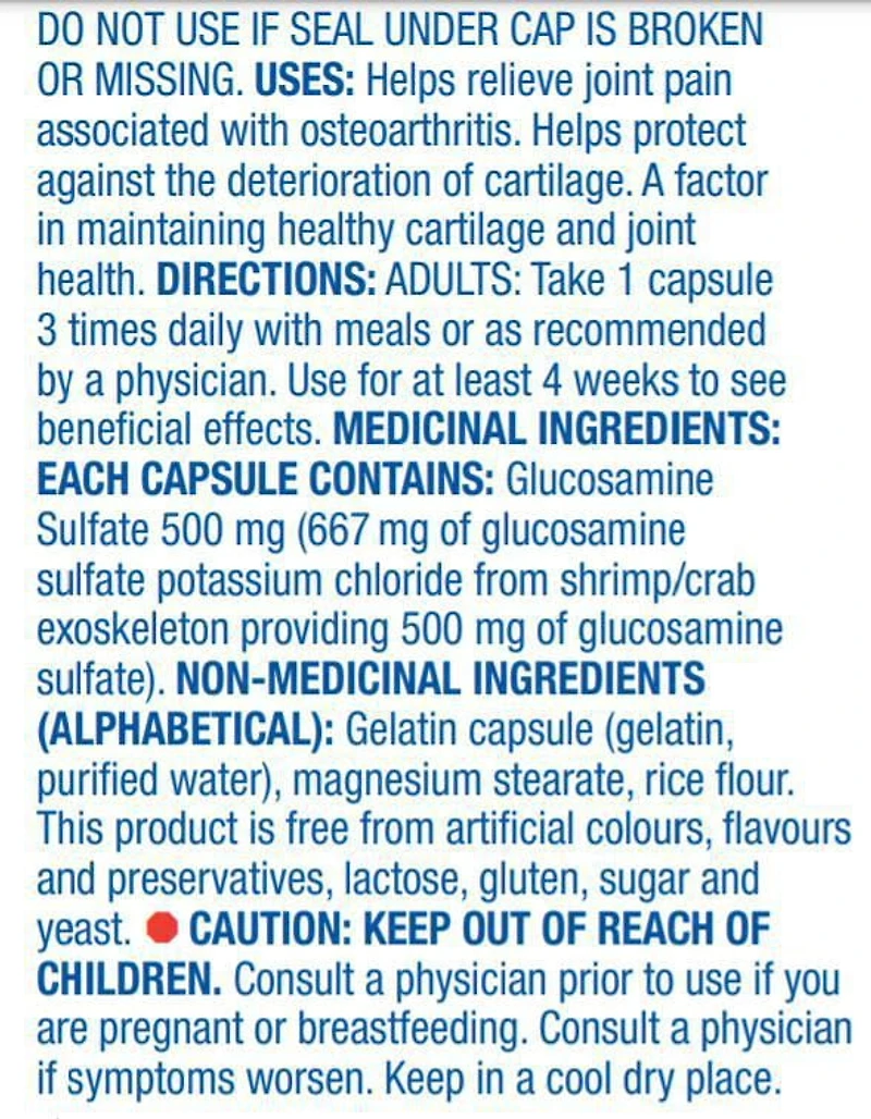 Equate Sulfate de glucosamine 500mg