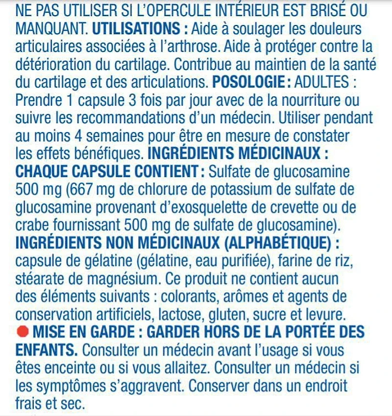 Equate Sulfate de glucosamine 500mg