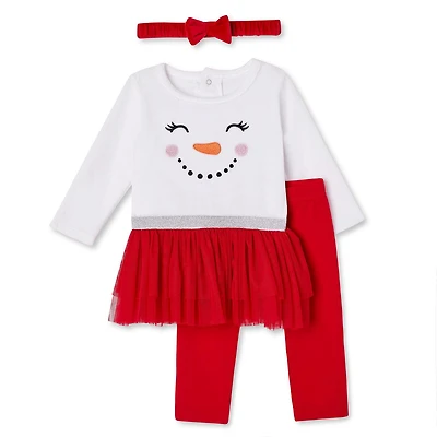 Ensemble 3 pièces des fêtes avec robe, legging et bandeau George pour bébés filles