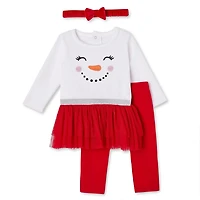 Ensemble 3 pièces des fêtes avec robe, legging et bandeau George pour bébés filles