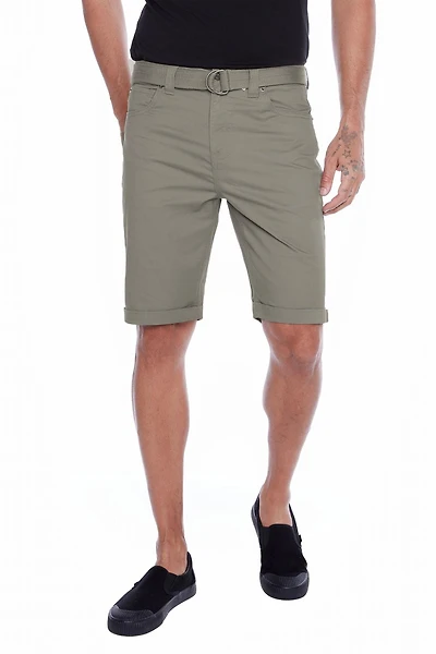 Jeaniologie ™ Men's Belted Rolled-Up  Shorts - Light Olive