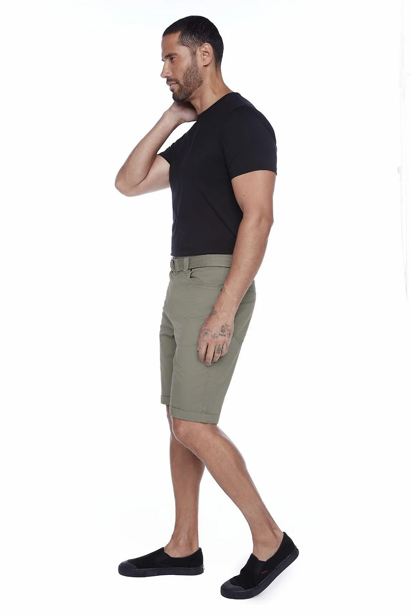 Jeaniologie ™ Men's Belted Rolled-Up  Shorts - Light Olive
