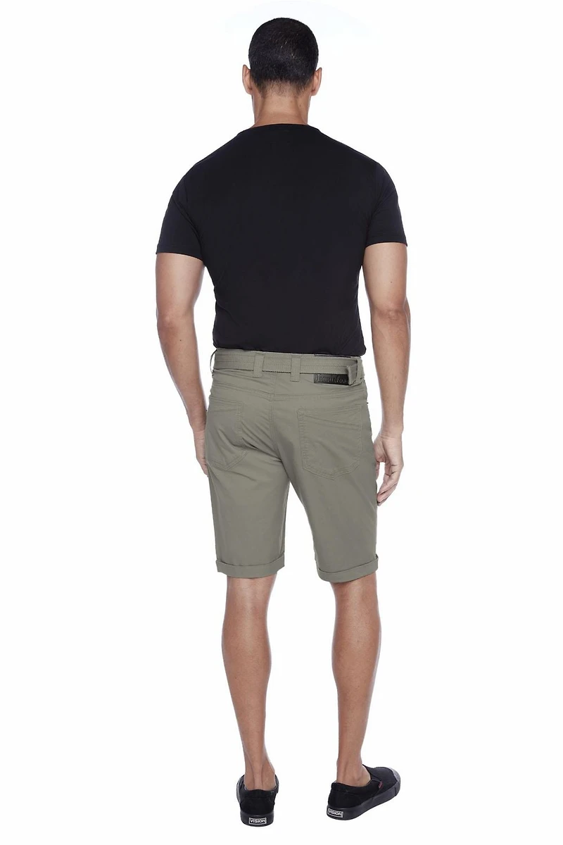 Jeaniologie ™ Men's Belted Rolled-Up  Shorts - Light Olive