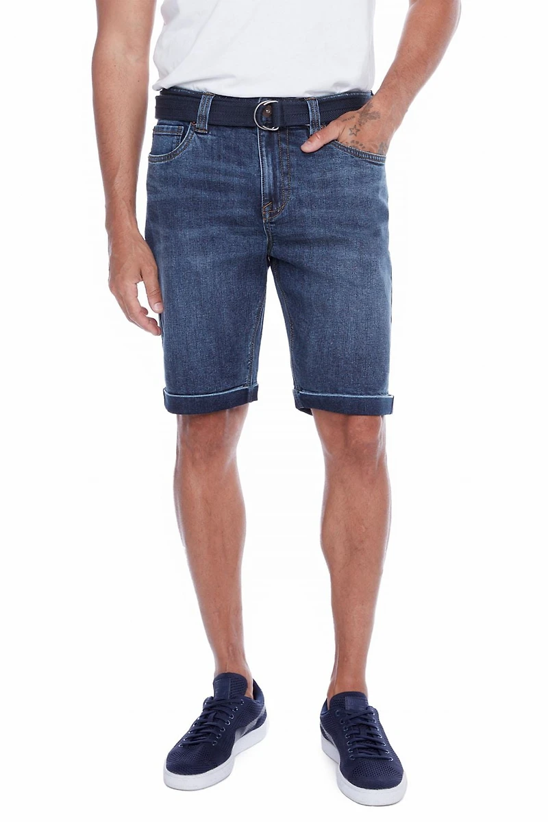Jeaniologie™ – Short à revers en denim pour homme avec ceinture