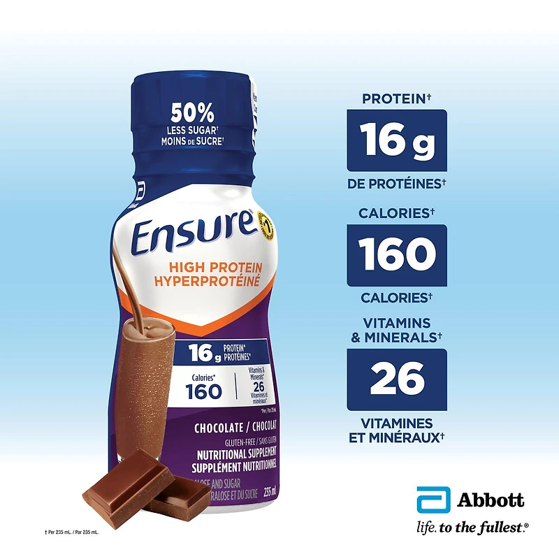 Ensure High Protein 16g, Ready-to-Drink Nutritional Supplement, Chocolate, 6 x 235 ml, 6 x 235 mL