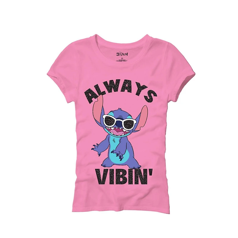 T-shirt à manches courtes Disney Always Vibin Stitch pour fille