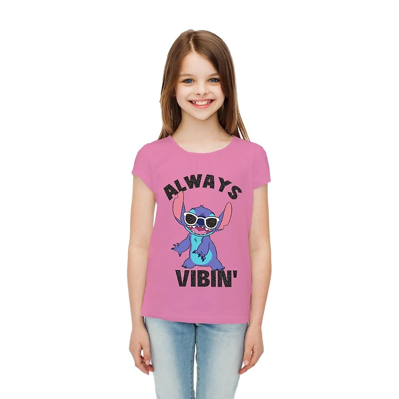 T-shirt à manches courtes Disney Always Vibin Stitch pour fille