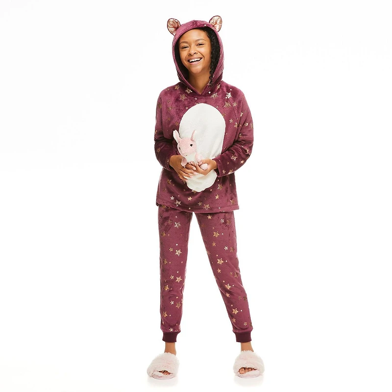 Justice Girls' Hooded Pajamas and Toy 3-Piece Set