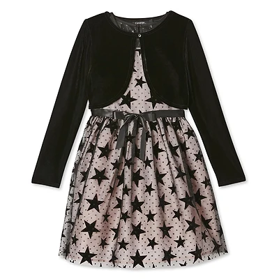 Ensemble 2 pièces avec robe floquée ornée d’étoiles et boléro George pour filles