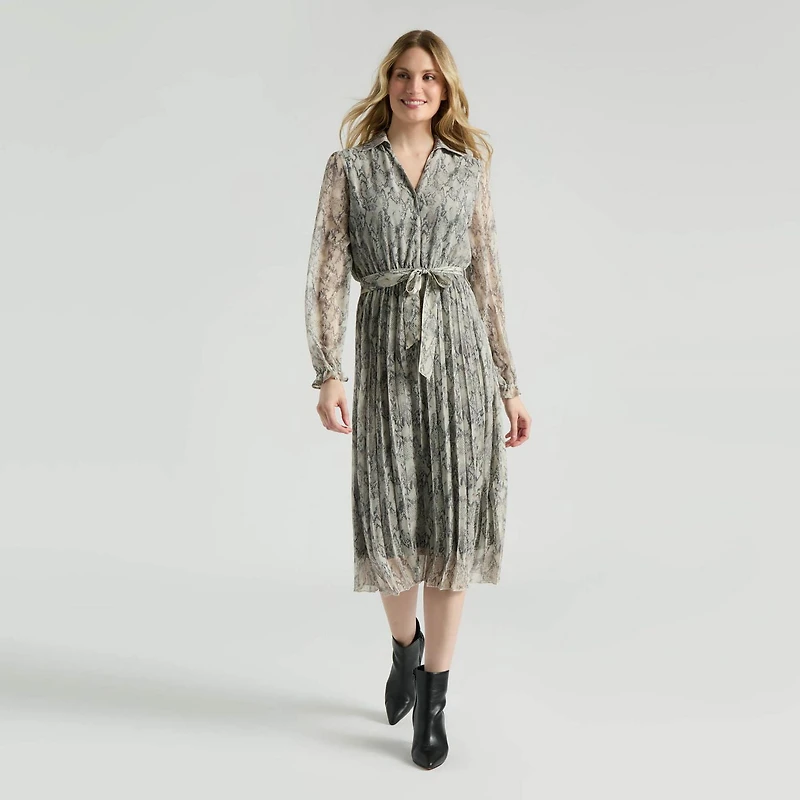 Robe imprimée avec ceinture et jupe plissée XS-XXL