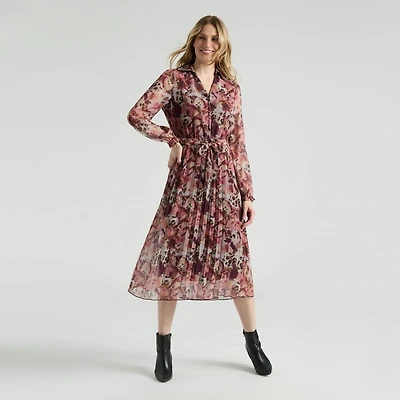 Mexx Women’s Printed Belted Dress with Pleated Skirt, XS-XXL