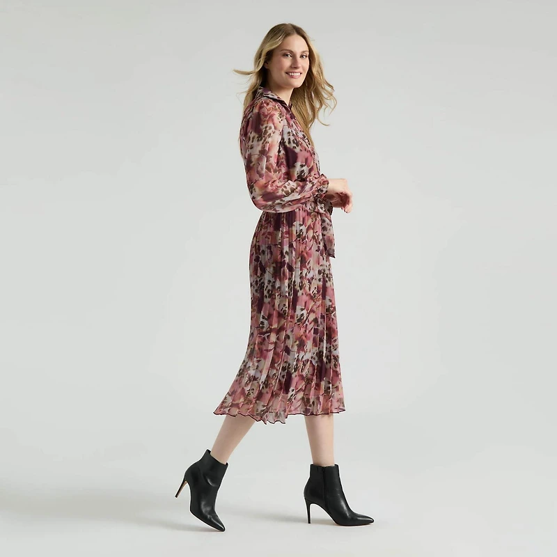 Mexx Women’s Printed Belted Dress with Pleated Skirt, XS-XXL