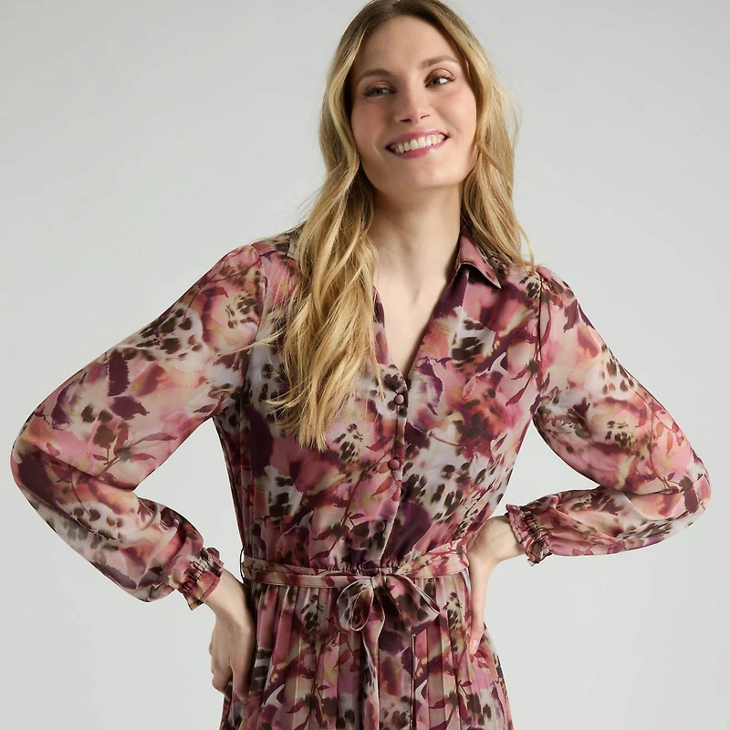 Mexx Women’s Printed Belted Dress with Pleated Skirt, XS-XXL