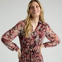 Mexx Women’s Printed Belted Dress with Pleated Skirt, XS-XXL