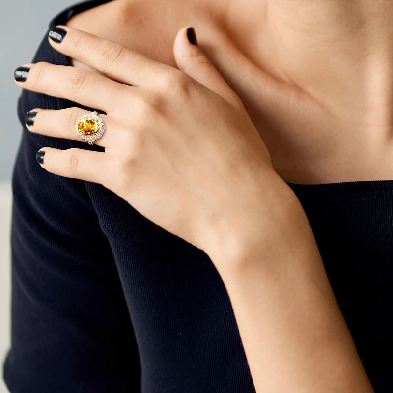 Tangelo 5.40 Carat T.G.W. Citrine and Created White Sapphire Sterling Silver Cocktail Ring